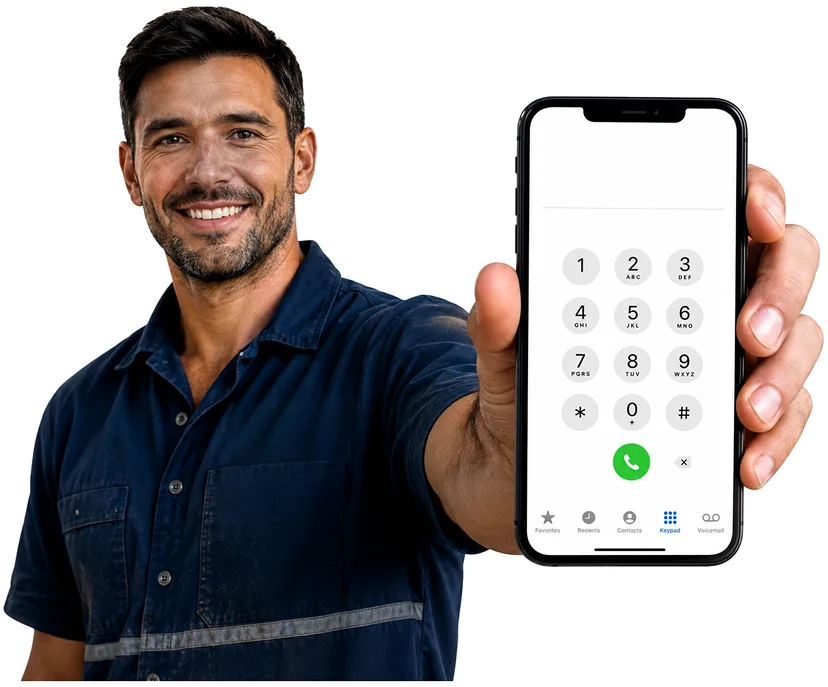 Plumber on the phone taking a Fairfield callout