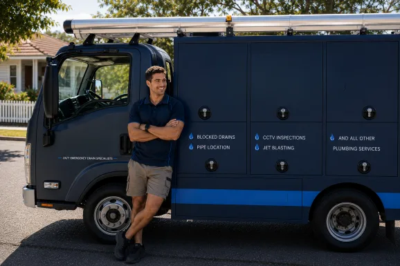 Service van and plumber at a Fairfield callout