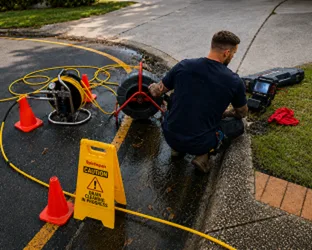 Plumber checking a blocked drain on a Fairfield job