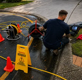 Burst drain pipe being repaired in Fairfield